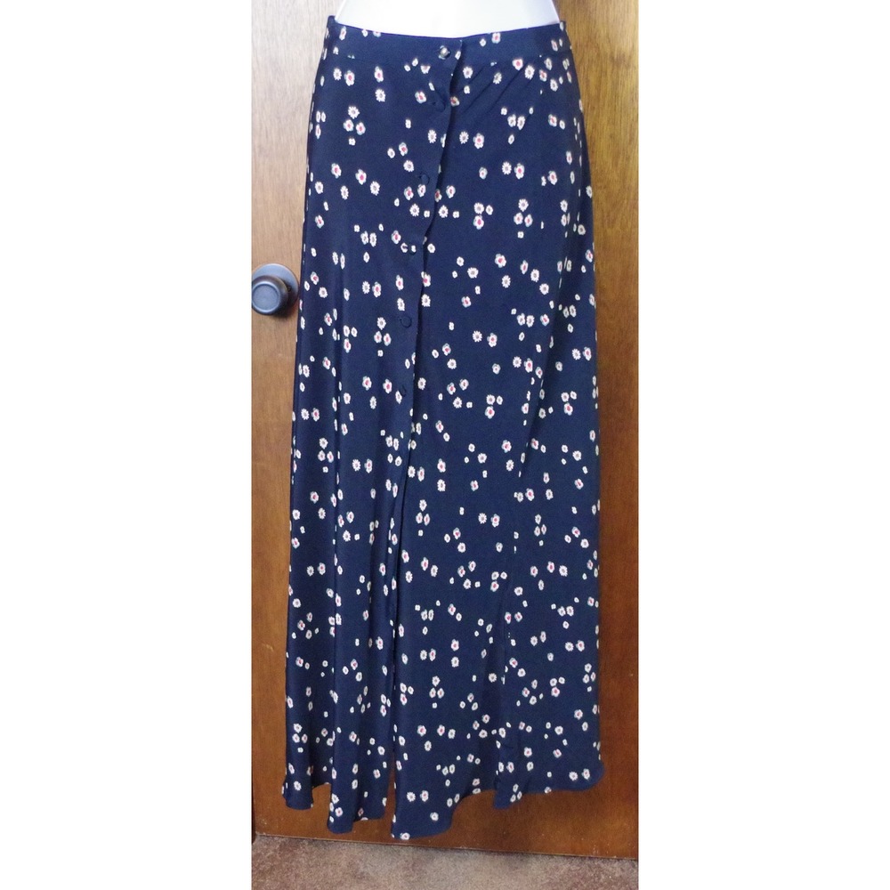 DKNY Jeans Vintage Women's 4 Maxi Skirt Black Floral Button Front 90s Boho